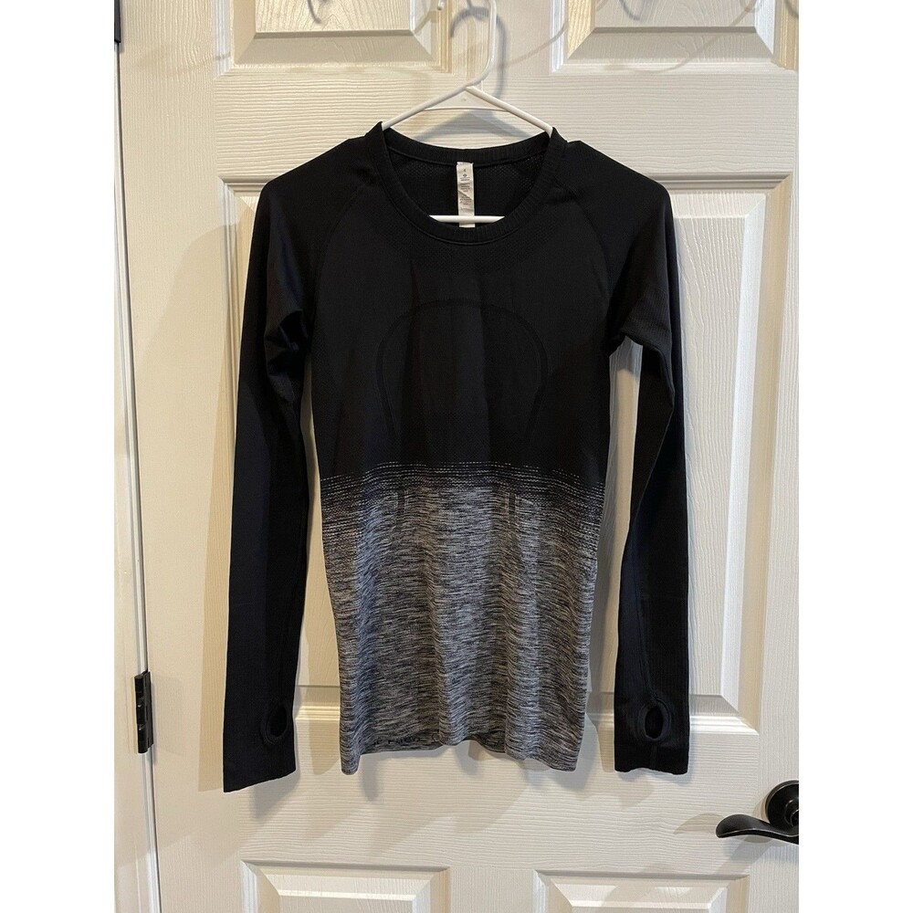 Lululemon Swiftly Tech Long Sleeve Crew Black Gray Ombré Size 4